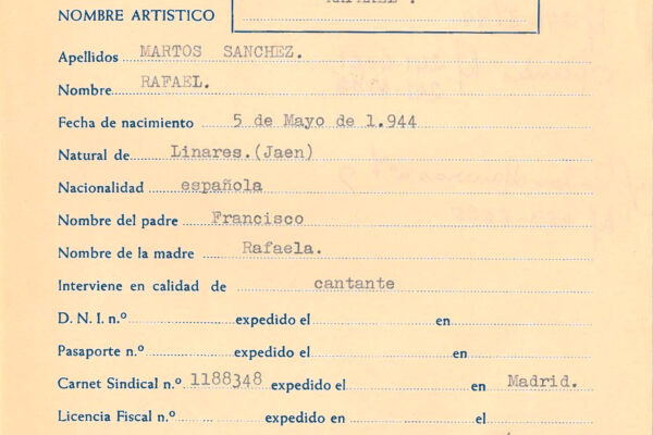 Filiación de artista, de 1964.